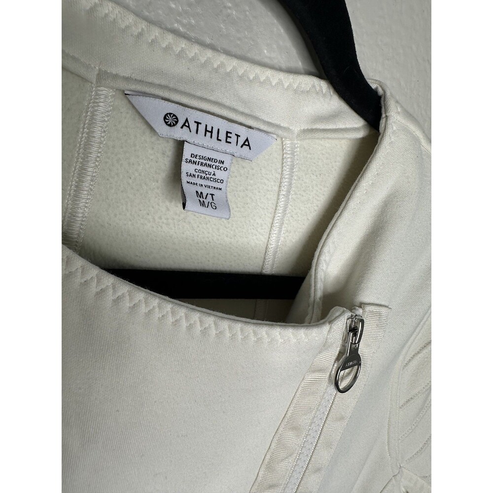 Athleta Moto Jacket Womens Medium Stretch White Asymmetrical Zip Pockets Fleece - Picture 2 of 6